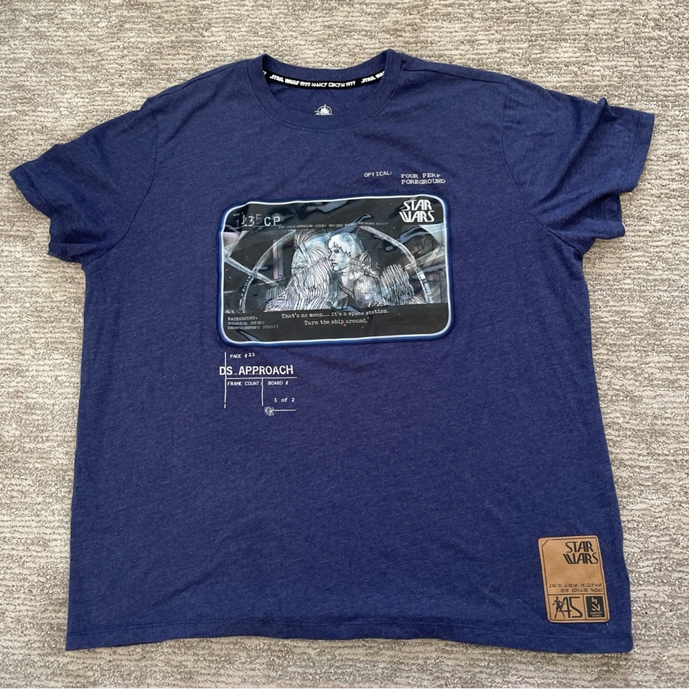 Disney STAR WARS Blue T Shirt Adult L Holographic Chewbacca Han Solo Graphic